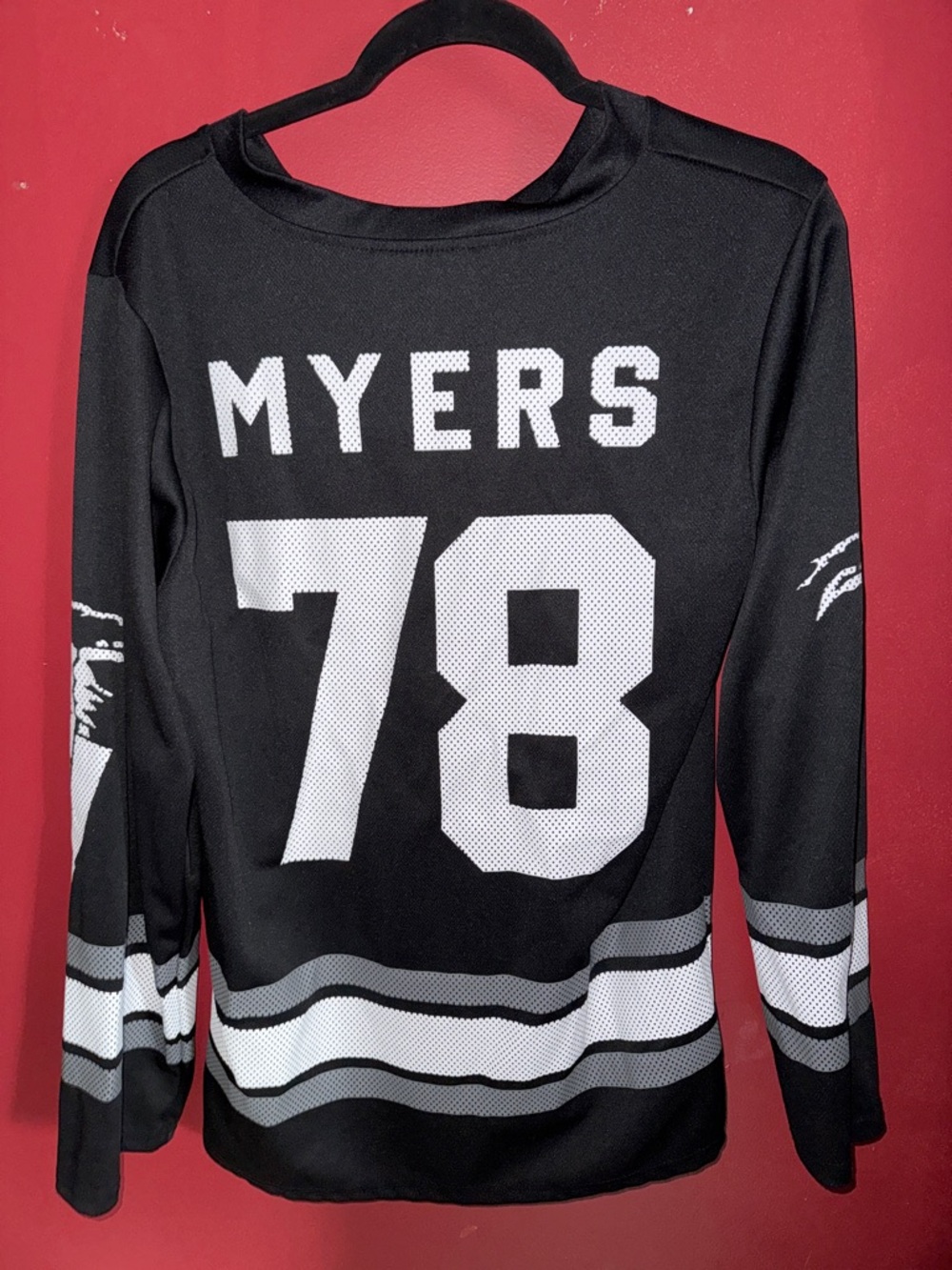 Halloween Michael Myers Graphic Black Men's V-Neck Hockey Jersey - Picture 2 of 4
